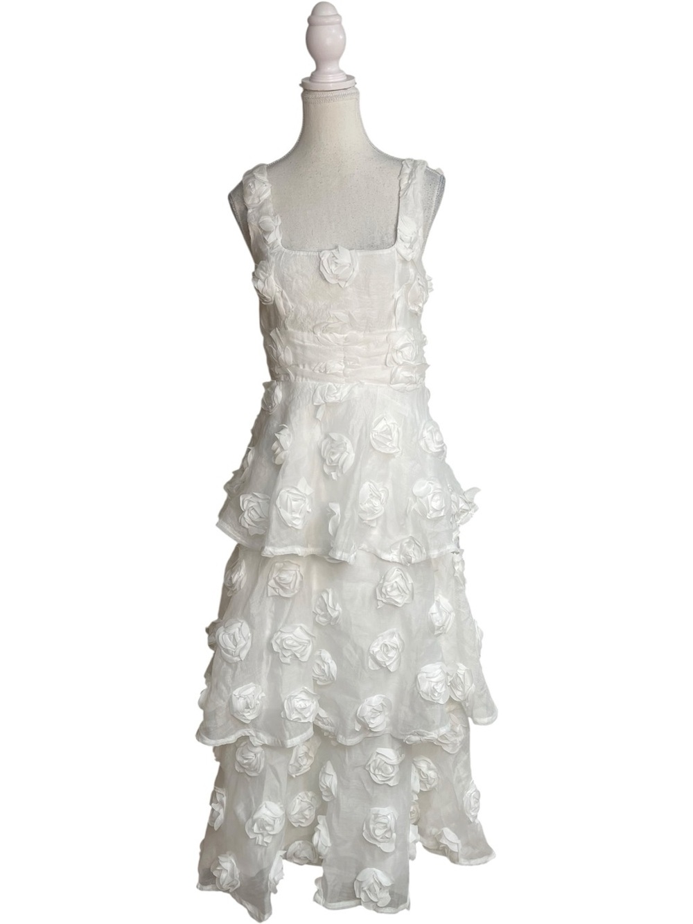 Lulus Exceptional Entrance Tiered Rose Appliqué Midi Dress White